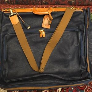 Bric's Navy Canvas Travel Bag with Tan Leather Trim